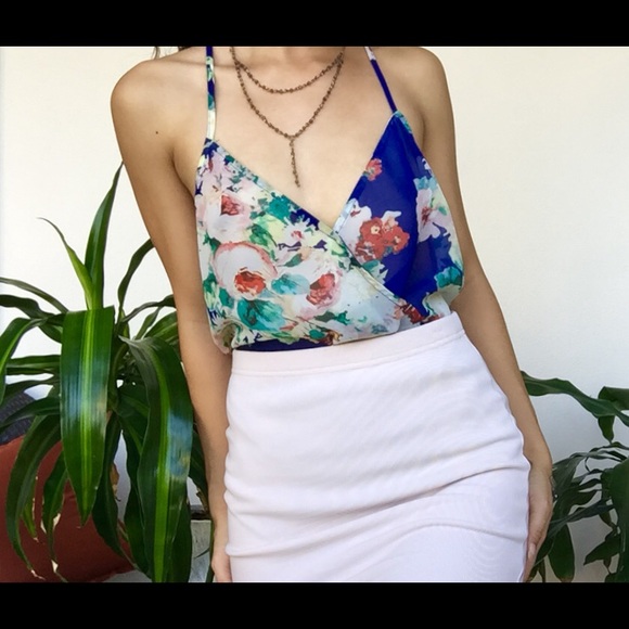 Royal Blue Floral Sheer Blouse - Picture 2 of 4